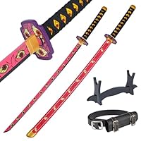Demon Slayer Katana Schwert 105 cm/41 Zoll - Samurai Schwert Holz für Anime Cosplay - Bokken Bambusholz mit Gürtel und Ständer - Anime Schwerter Dekorative Requisiten - (Kokushibo’s Kyokokukamusari)