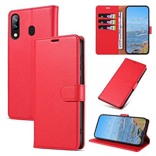 KKEIKO Funda para Huawei P Smart 2019 / Honor 10 Lite, Billetera Carcasa de PU Cuero, Anti Golpes Magnético Funda con Stand Function para Huawei P Smart 2019 / Honor 10 Lite, Rojo