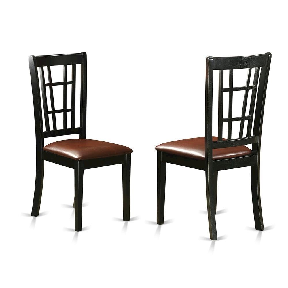 Solid Wood Faux Leather-Upholstered Dining Chairs Set of by Furnifact – Wood, Black, Pack of 2