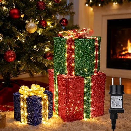 iBaycon Weihnachtsbeleuchtung Beleuchtete Geschenkboxen,160 LED...