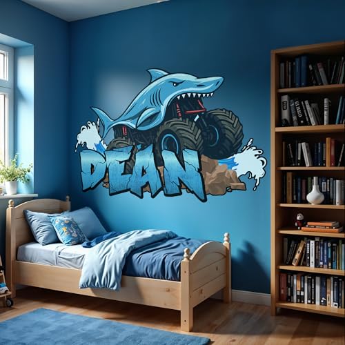 Vinilo decorativo de nombre personalizado Shark Truck para pared miniatura 5