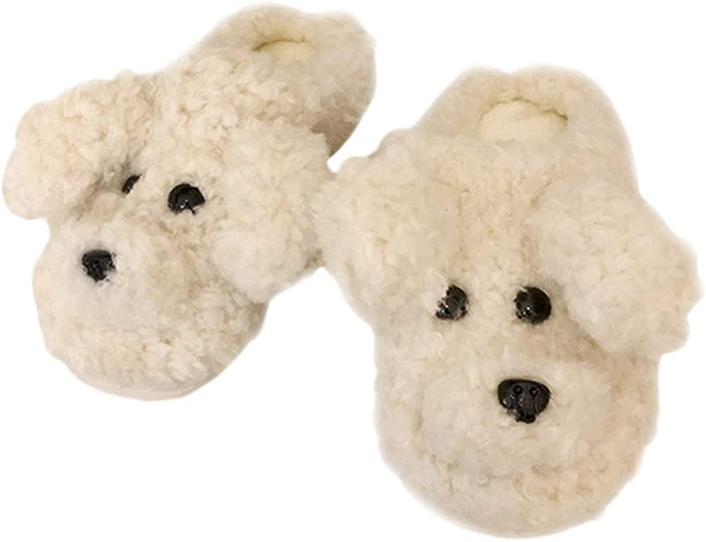 SGVAHYSlippers for Women Fuzzy Cute Slippers Indoor and Outdoor Slippers Teddy Dog Non-Slip Sole Cool Funny House Shoes Washable Slippers for Girls Teens Spring Autumn Winter (Teddy White, 7-8)