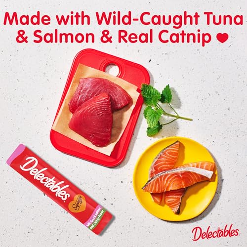 Delectables Squeeze Up Creamy Squeezable Puree, Lickable Wet Cat Treats, Grain Free, No Added Fillers, No By-Products, No Added Preservatives, 0.5 Ounces Tube Tuna & Salmon with Catnip, 32 Tubes Total - Image 3