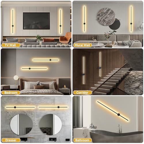 Image of Battery Operated Wall Sconces Set of 2, Rechargeable Wireless LED Wall Lights with Remote Control, Dimmable & 360 Rotatable, Modern Indoor Wall Lamp for Bedroom, Living Room, Hallway(40In)
