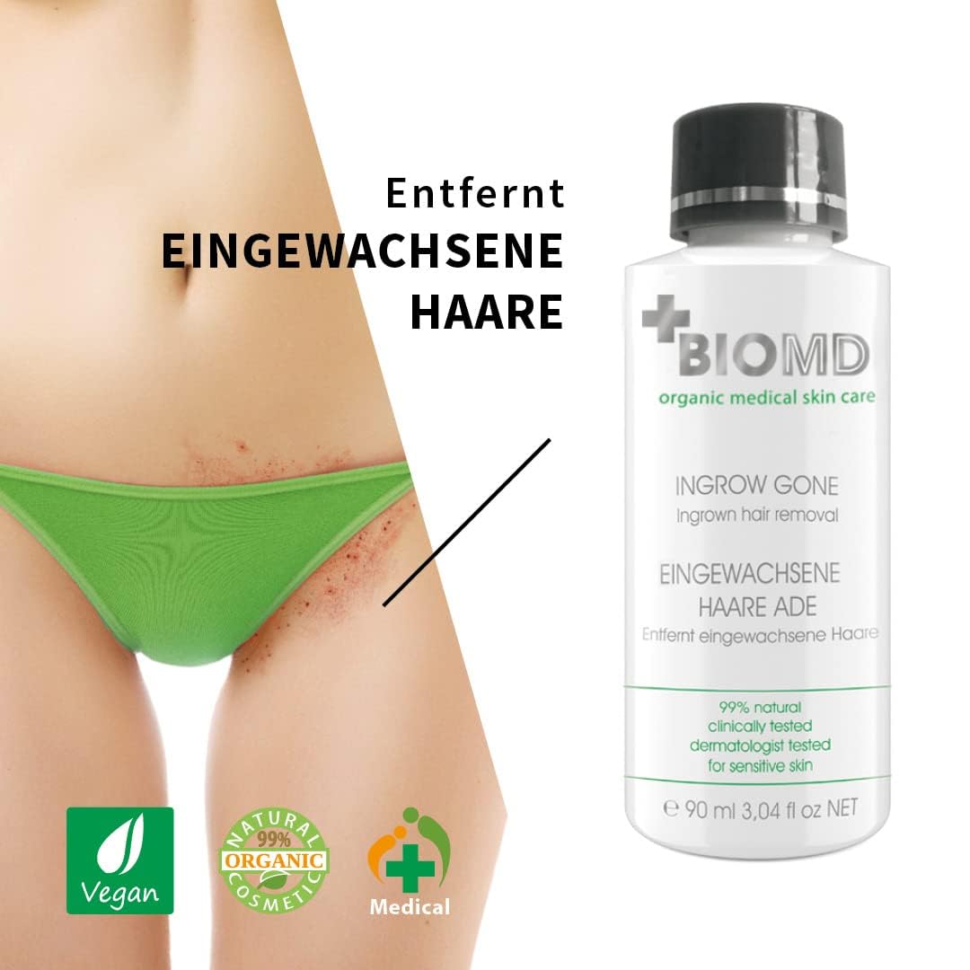 3x BioMD Contra vellos encarnados, con BHAs y AHAs, irritación por afeitado, afeitado, depilación con cera, previene los pelos encarnados, irritación por afeitado, afeitado, 90 ml