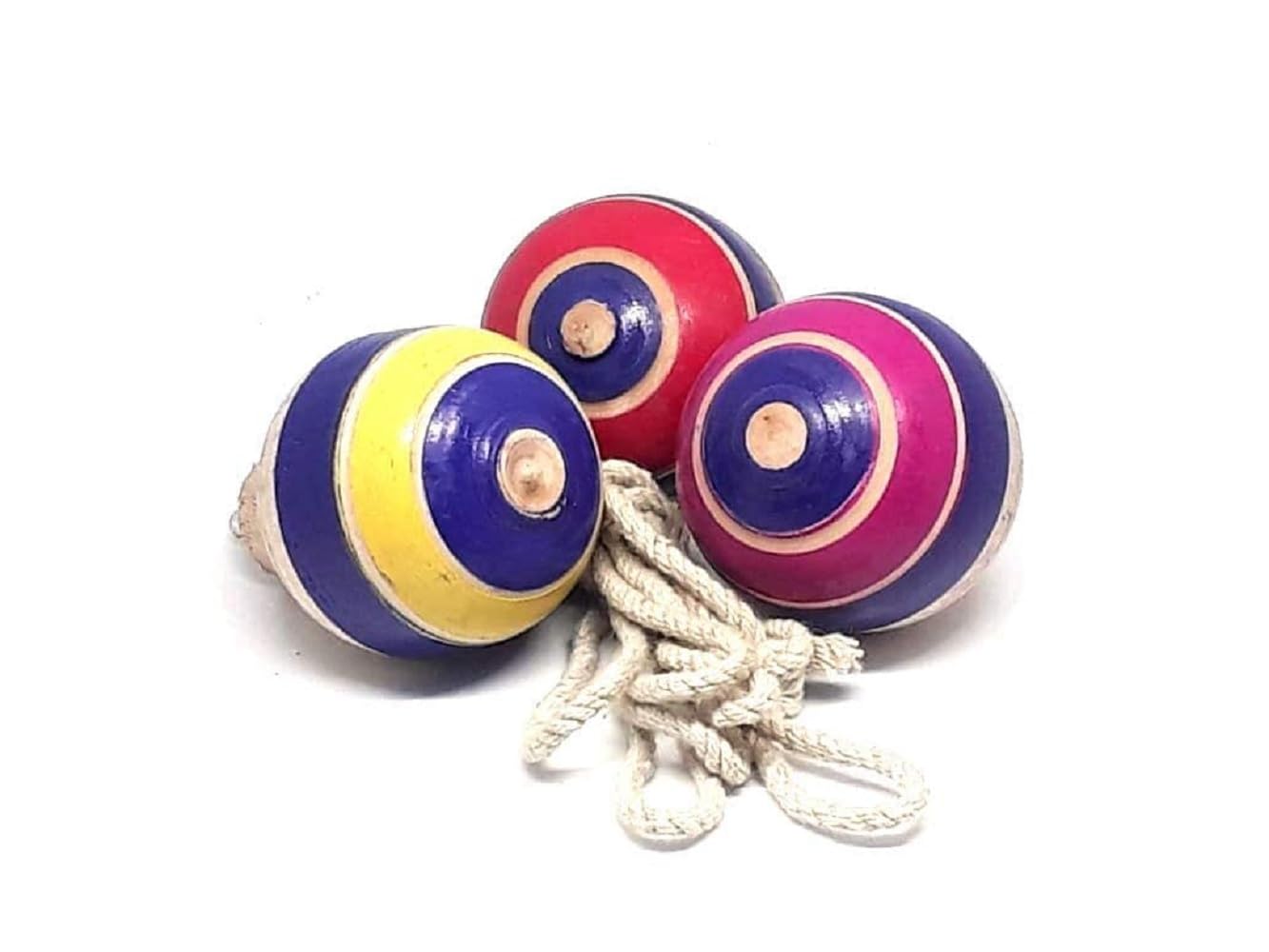 Spinning Tops Wooden Toy for Kids with Thread (Pack of 3)| Lattoo | Bambaram | Bangaram | Buguri | Bongaram Spinning Tops - Improves Hand & Eye Coordination