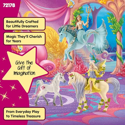 Image of Schleich Bayala - 7 PC Mermaid, Unicorn and Fairy Toy Starter Set for Girls and Boys - Cute Fairies and Unicorn Figures with Accessories - Fantasy Figurine Animal Playset for Kids Ages 5+ - 72178