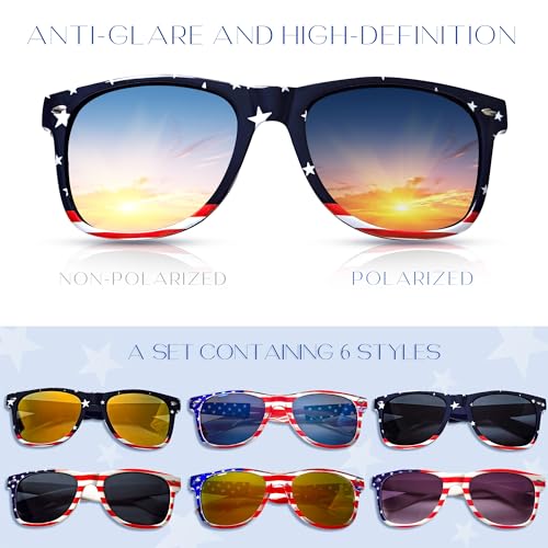 6 Packs of American Flag Sunglasses, 4th of July Decorations, Patriotic Party Favors, Memorial Day Decor, 4th of July Accessories for Independence Day2