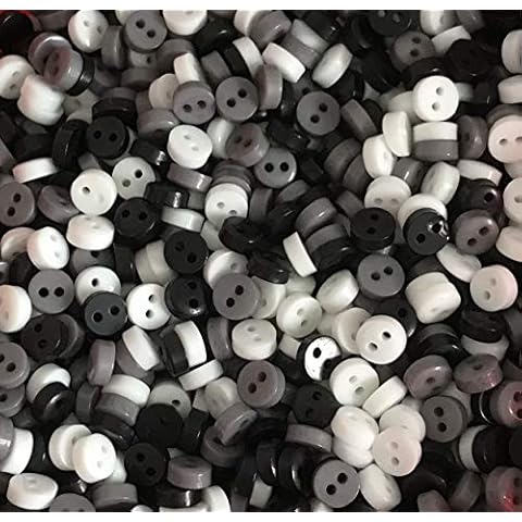 Sewing Essentials Online 100 Mini 6mm Black, White & Grey Buttons Monochrome Crafts Dolls Clothes Card making Cover