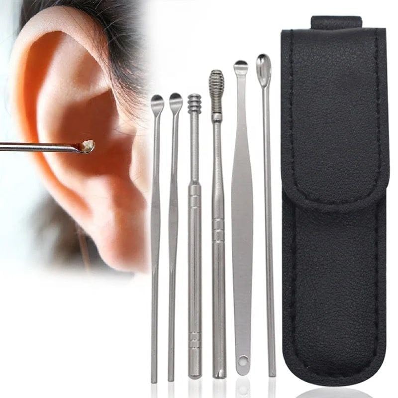 QONETIC Ear Cleaning Kit Steel Ear Cleaner Reusable Ear Wax Remover Tool Kit Set With Storage Pack, Ear Curette Cleaner And Spring Ear Buds Cleaner 6 Pcs Set (Medium) - Image 3 thumbnail
