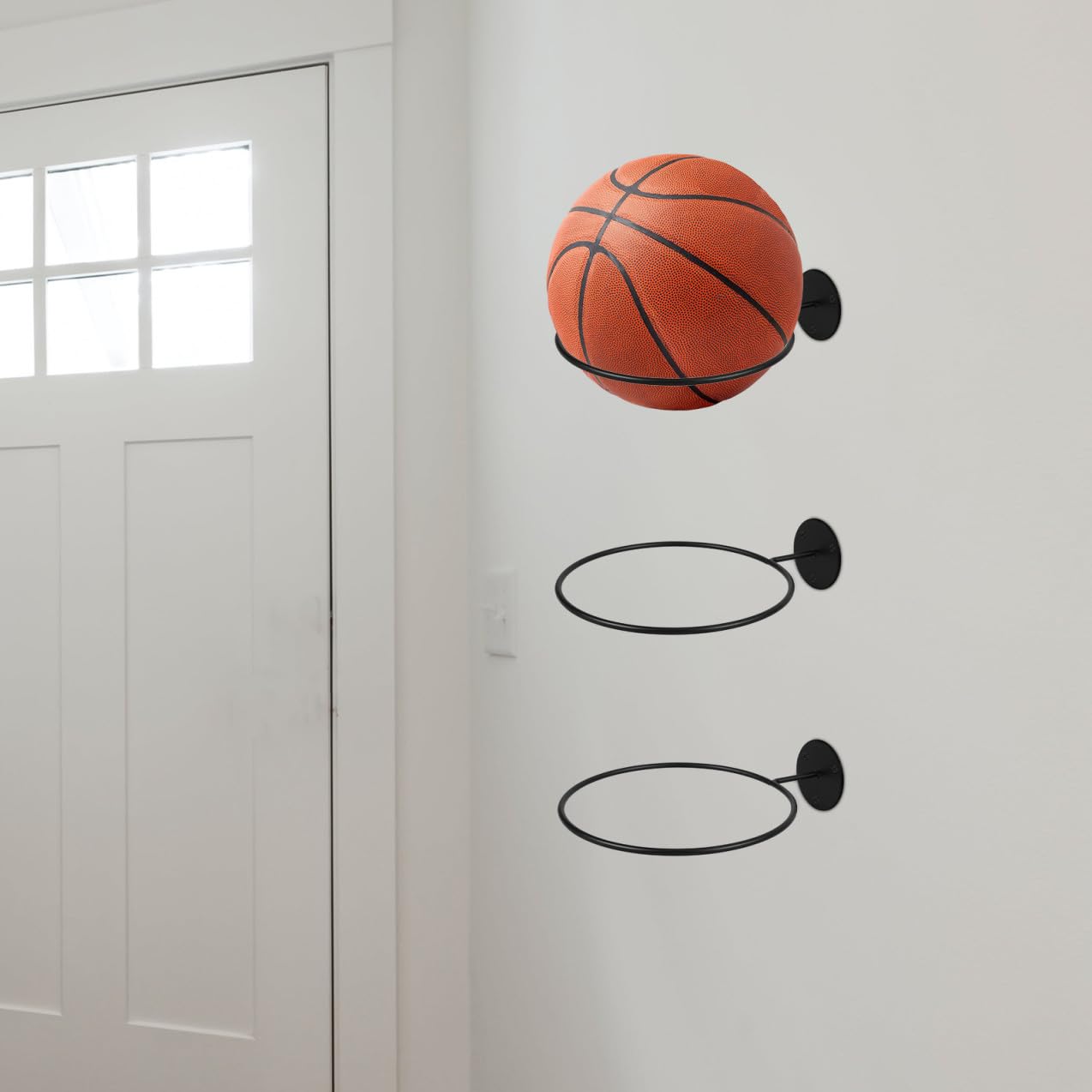 Estante de Bolas para Montaje en Pared Negro de Hierro 3 Piezas | Soporte Firme y Resistente, Formato Práctico para Exhibición y Almacenamiento, Paquete de 3 Unidades