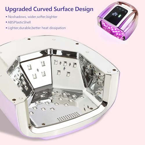 Professional Rechargeable UV LED 96W Portable Cordless UV Light for Nail Lamp Machine with Removable Stainless Steel Bottom,4 Timer Setting and Smart Sensor Nail Dryer (Purple&Pink)