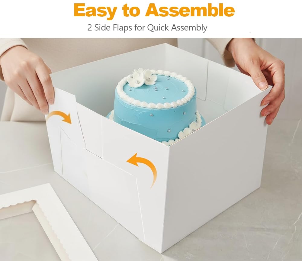 KUOGAS Scatola Torta in Cartone (25 x 25x 20cm), 10 pz Scatole per torte con finestra, Scatola alta per torte con vassoio, Scatola da trasporto per torte e pasticceria (10x10x8inch - 10Stk)