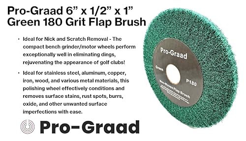 Image of 6 inch x 1 /2 inch Green 180 Grit Non-Woven Bench Grinder Polishing Burnishing Satin Finishing Flap Brush Wheel for Aluminum Copper Metal Golf Club Refurbishing, Compatible for 1 /2 inch, 5 /8 inch, 3 /4 inch Arbor