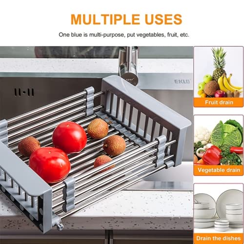 Kamass 1Pc Drain Rack, Stainless Steel Kitchen Basket, Home Dish Rack, Retractable Sink Shelf, 8.81*(11.22-18.5)*3.7In, Suitable For Rectangular Sink #TOP6