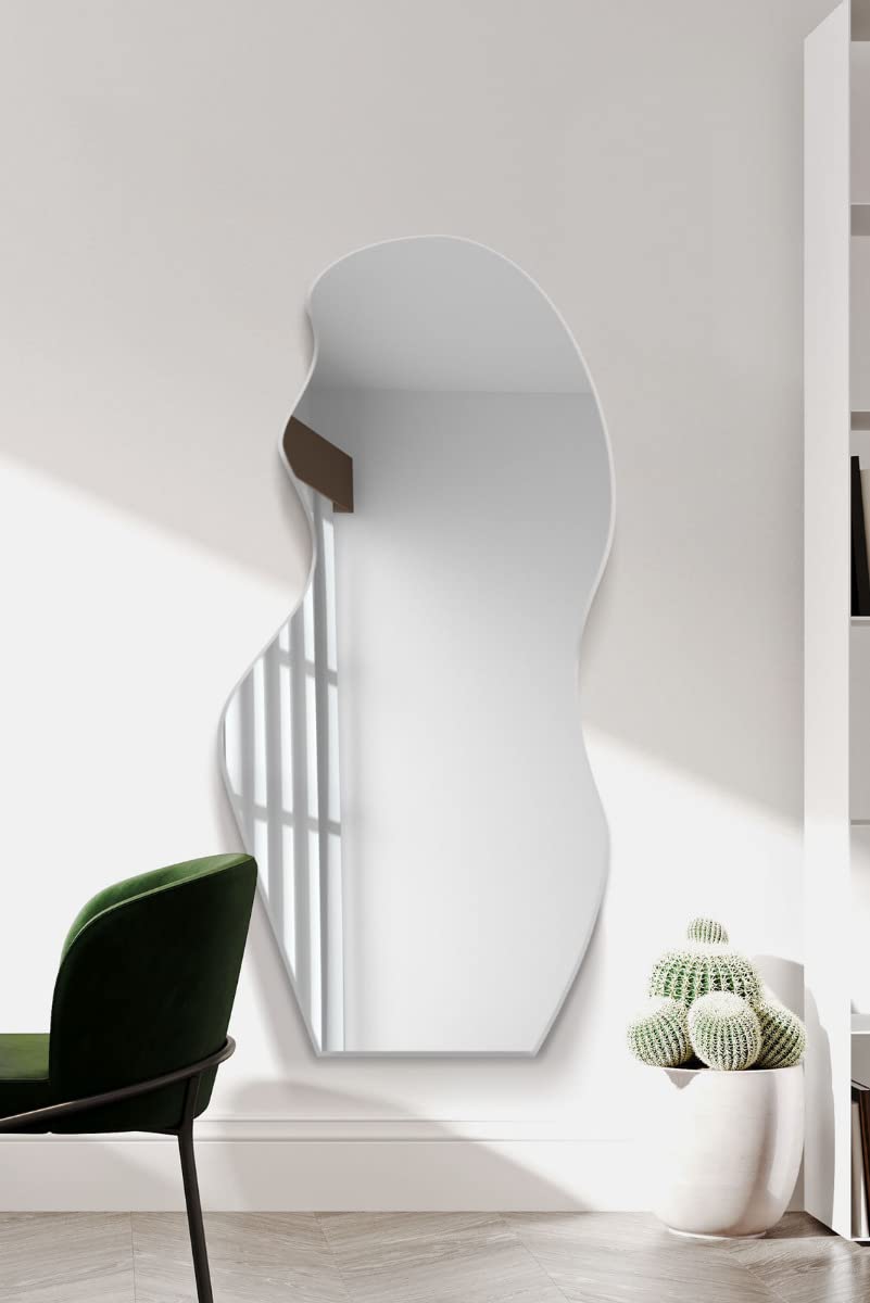 Mirroroutlet Frameless The Lacuna - Modern Full Length Pond Leaner/Wall Mirror 47" X 20" (120Cm X 50Cm) Silver Mirror Glass With Black Wooden Backing - Polished Edging