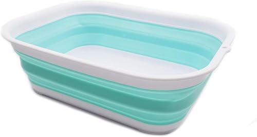 SAMMART Tina plegable de 3.17 galones (12 litros) - Tina plegable - Lavabo portátil - Tina de plástico que ahorra espacio (1, blancoverde lago)