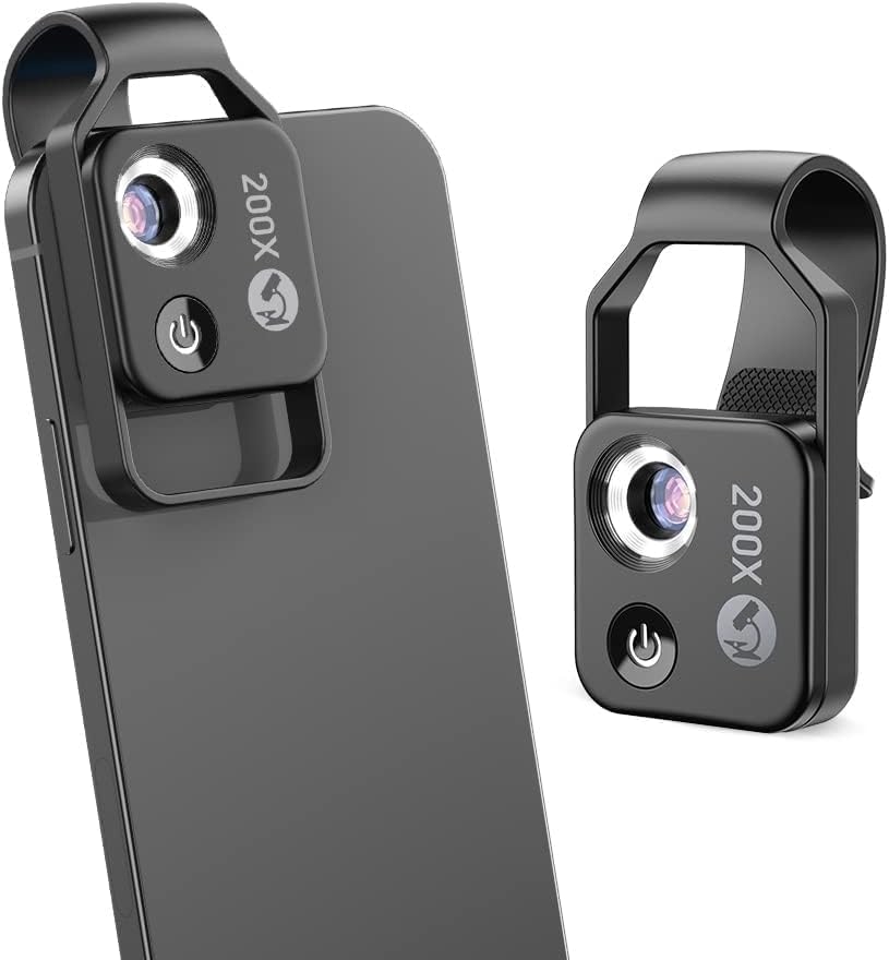 Image of Apexal 200X Mobile Microscope Lens with LED Light for Smartphone | Clip-On Macro Zoom Camera Lens for Android & iPhone