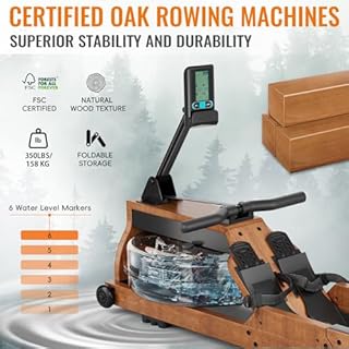 Water Rowing Machine for Home Use, WENOKER Wooden Foldable Rower Machine with Adjustable Monitor & Bluetooth APP, Large Water Tank & Comfortable Seat for Immersive Water Rower, 350LBS Weight Capacity