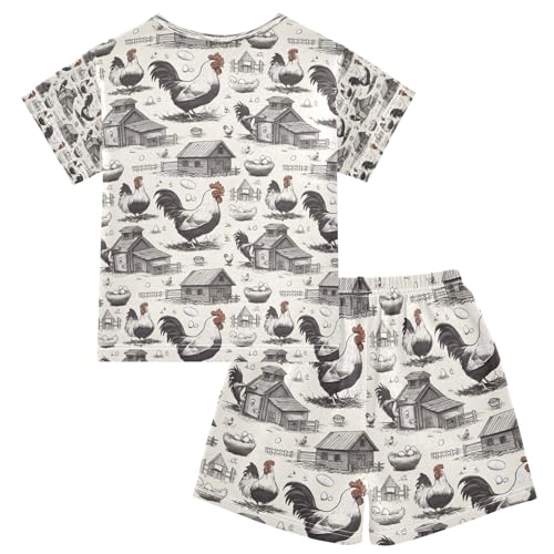 senya Henhouse Rooster Egg Summer Pajamas Set Short Cotton Sleepwear 2 Piece2
