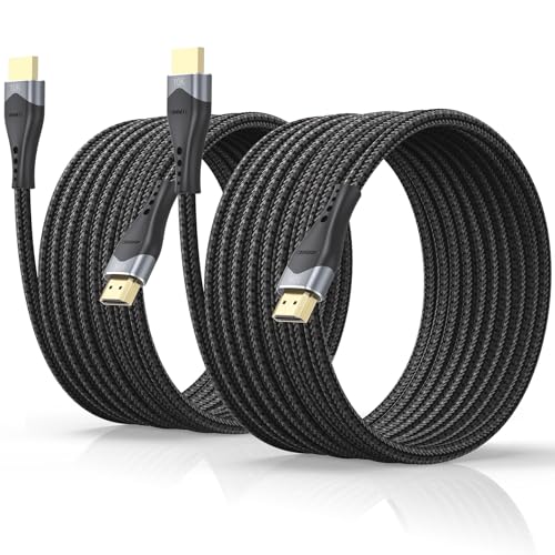 Image of Long HDMI Cable 15 FT 2-Pack 10K 8K , 48Gbps Ultra High Speed HDMI 2.1 Cable Braided Cord 8K@60Hz, 4K@120Hz eARC, DTS:X, HDR10+, HDCP 2.2 /2.3, Compatible for HDTV /Monitor /PC /Projector /Laptop /PS5 /Xbox