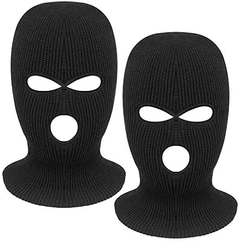 Tmflexe 2 Pack 3-Hole Full Face Mask Cover Ski Mask Winter Balaclava Cap Knitted Face Cover for Winter Outdoor Sports (Black) Cover