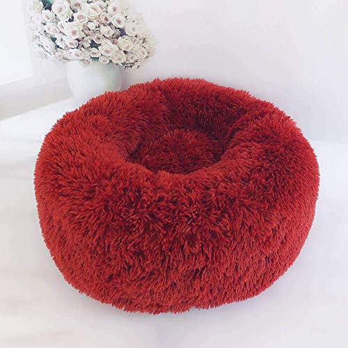 bossMA Mascota Perro Gato Calmante Cama Nido Redondo Cojín de Felpa Suave y cálido Cómodo para Dormir, Saco de Dormir Alivio ortopédico y sueño Mejorado, Parte Inferior Antideslizante (XL-80CM, Red)