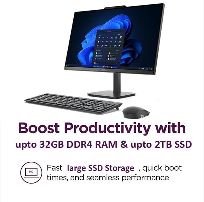 Lenovo AIO 24" FHD All-in-One Desktop Computer for Home Office, Intel 4-Core Processor, 8GB DDR4 RAM, 512GB PCIe SSD, WiFi 6, Bluetooth 5.2, HDMI, Black, Windows 11 Home - Image 4