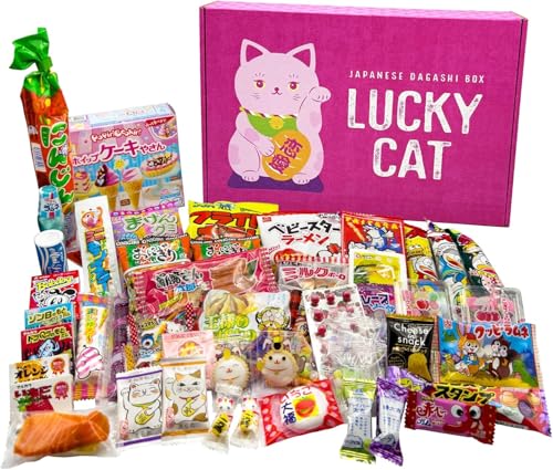 LUCKY CAT Japanese Candy & Snack Variety Pack – 50 Piece Dagashi Box Assortment – Gummies,...
