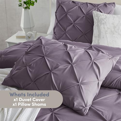Image of Nestl Twin Duvet Cover Set Grayish Purple - Soft Double Brushed Duvet Set with Button Closure & Corner Ties, 2 Piece Luxurious Pinch Pleated Duvet Cover Set 68x90 Inches with 1 Pillow Sham