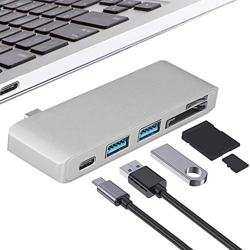 ElementDigital 5-In-1 Multiport USB-C Hub With Type-C Port Update Sd Micro Sd Card Slot + 2 USB 3.0 Charging Port+USB Type C 3.1 Port For Macbook Pro Air 2020 2019 13/15/16'' &Xps More Devices(Silver)