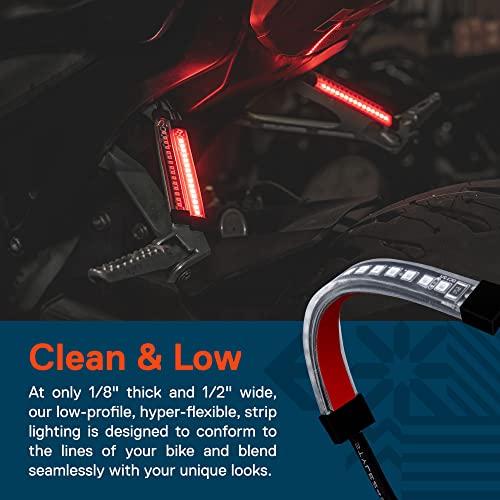 Image of TRUE MODS 2pc 5 inch Red LED Motorcycle Turn Signal & Brake Tail Light Strip Kit [Waterproof] [Single Row] [50% Running] [100% Brake /Blinker] Self Adhesive Surface Mount Flexible Lamp for Dirt Bike ATV
