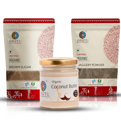Image of Organic Coconut Butter 175g + Jaggery 500g + Brown Sugar 500g | Natural Sweetener & Spread Combo | No Refined Sugar | Healthy Cooking & Baking Pack