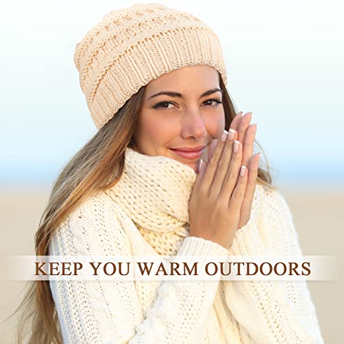 Image of Geyoga Winter Beanies Satin Lined Warm Thick Knitted Hats Slouchy Caps for Women