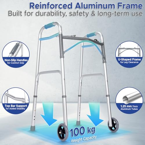 Image of KosmoCare Deluxe Folding Walker with 5 inch castors