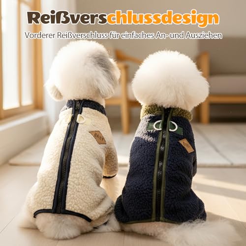 Winter-Overall-Mantel für Hunde, Hundemantel Winter mit Reißverschluss Hinten,Warme Hundejacke mit Fleecefutter für kleine mittlere Hunde (Marineblau, L(8.8-13.2Lbs))