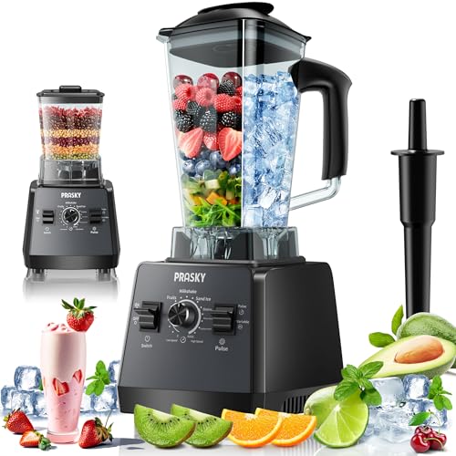 Professional Blender,Smoothies Blenders, PRASKY Max.2400Watts/1000Watts Blender and Grinder Combo 25000RPM Powerful Kitchen Blender 68oz BPA Free 2 Containers Countertop Blenders Ice Crushing, Juice