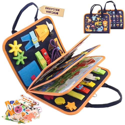 KingYH Montessori Busy Board Tedesco Quiet Book Montessori Feltro Activity Board da 1 2 3 4 Anni Regalo per Bambini Piccoli Giocattoli da Viaggio per Auto Aereo
