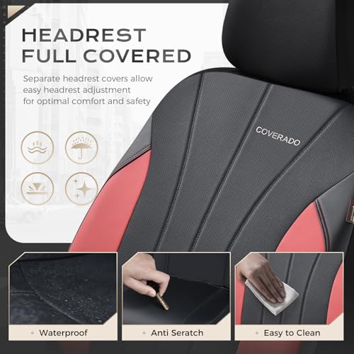 Image of Coverado Car Seat Covers, Waterproof Two Front Seats Seat Covers, Automotive Seat Covers 2 Pack, All-Weather Leather Car Seat Protectors Universal Fit for SUVs Trucks Sedans