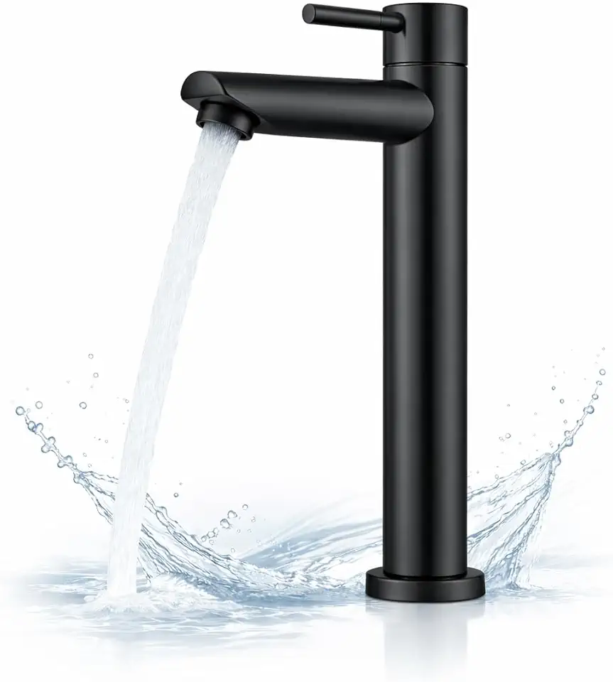 Torneira Alta 30cm Aço Inox Premium para Banheiro e Cozinha, Design Moderno Minimalista, Dourado, Preto e Prata (Preto)