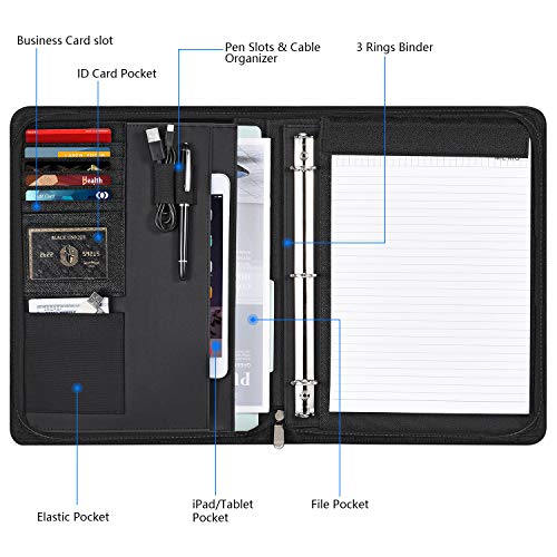 Portfolio Binder, Pacific Mailer 3 Ring Binder Portfolio Organizer With Leather Folder Writing Pad Zipper Business Notebook Binders Tablets Notepads Resumes Documents Holder For Men Women #TOP1