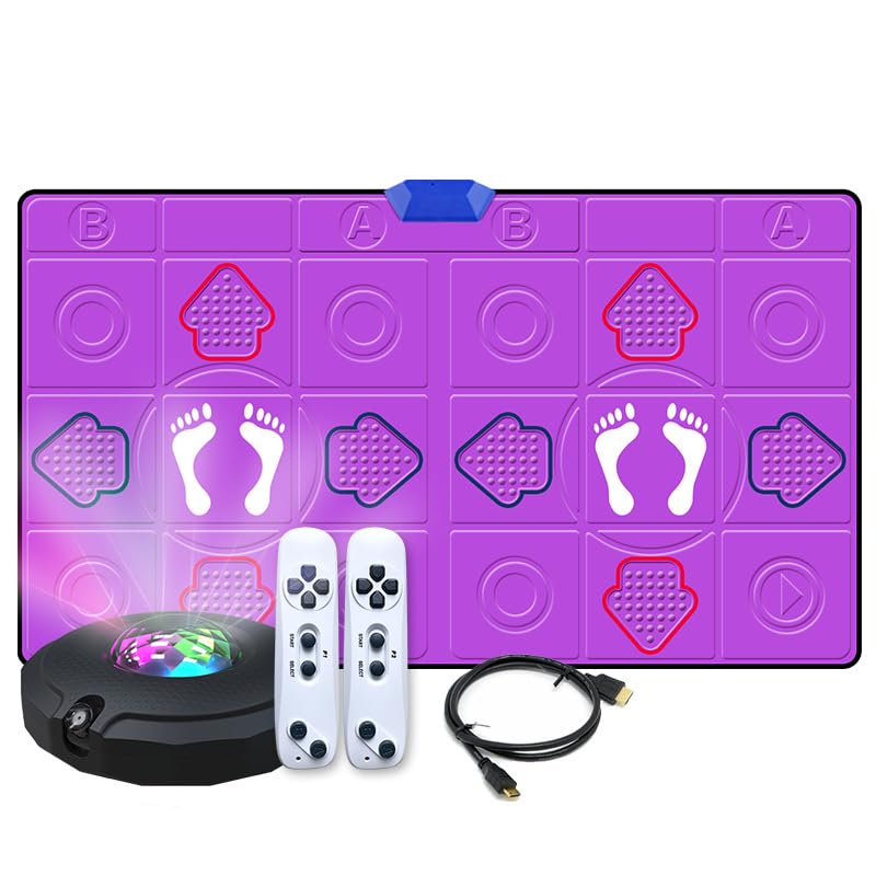 Double Dance Mat, Kids Dance Mat for TV with HD Camera, 3 Dance Modes, 100 Music, Various Built-in Games, 2 Wireless Controllers, Gift for Kids, Girls, Adults (Purple)