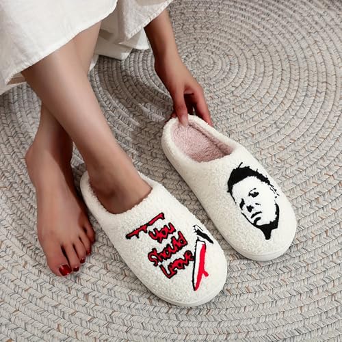 Image of Womens Mens House Slippers Retro Comfy Warm Plush Slip on Fluffy Memory Foam Home Sippers for Winter Indoor Outdoor