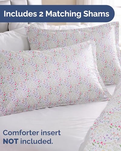 Image of Duvet Cover Full Size Set - Extra Soft Floral Duvet Cover 80 x 90 with 2 Pillow Shams - Comfy, Breathable Floral Bedding Set - Hotel Luxury & Fade Free with Zipper Closures & Ties - Wildflower Field