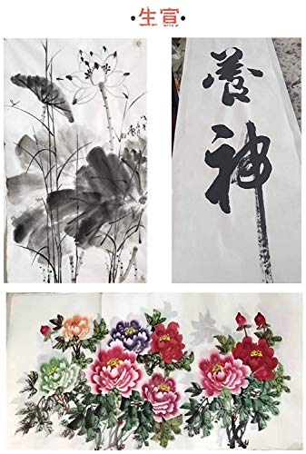 MEGREZ Chinese Japanese Calligraphy Xuan Paper, Rice Paper Sumi Calligraphy Paper for Calligraphy Brush Ink Writing, Painting Without Grids 100 Sheets/Bag,19.6 x 39.3 inch, Sheng (Raw) Xuan - Thumbnail 5
