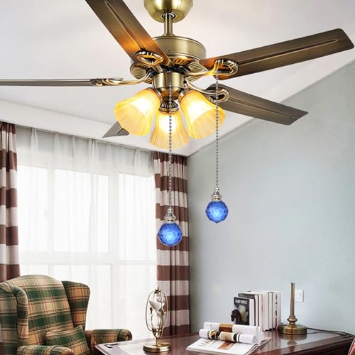 Image of 2PCS Blue Crystal Fan Pull Chain Ceiling Pull Chain Crystal Prism Ball 30mm Extension with Connector for Ceiling Light Fan