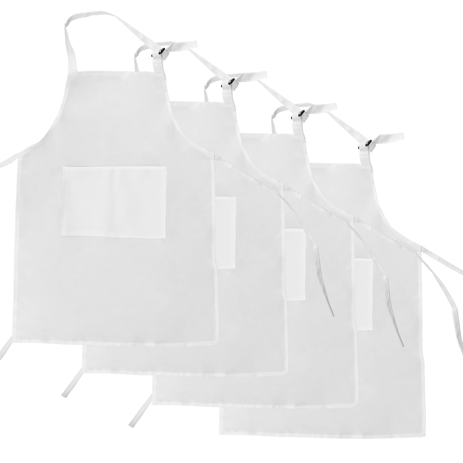 Delantal blanco para niños de 4 piezas, delantal de cocina para niños, juego de delantal para pintar, delantal ajustable para niños con 2 bolsillos para cocinar, hornear y pintar (46 * 62 cm)