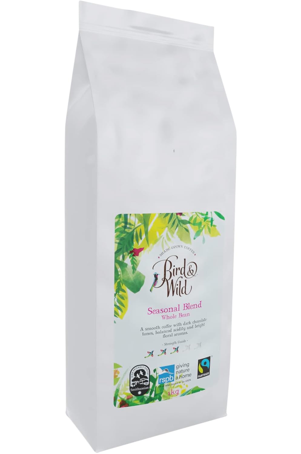 Fairtrade Organic Coffee Beans 1kg - Medium Roast - Shade Grown Bird Friendly Certified - Bird And Wild Coffee - All Coffee Machines - Strength 3 - Donation to RSPB -100% Arabica