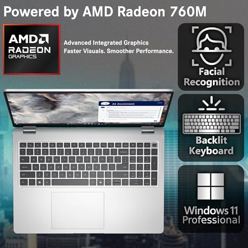 Image of Dell Pro 16 Plus PB16255 (Replaces Latitude 5550) AI Business Notebook 16 inch FHD+ AMD Ryzen 5 Pro 230, 16GB DDR5 RAM, 512GB SSD PCIe, Wi-Fi 7, BT, Backlit Keyboard, FHD Webcam, Win 11 Pro - Silver