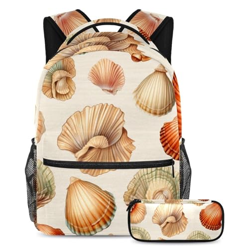 Ensemble cartable Beach Seashells 56 grand sac à dos avec trousse assortie pour étudiants